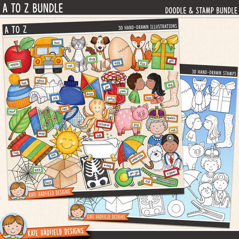 A to Z - a fun and colourful collection of cute alphabet clipart! (Clip art and line extra value bundle!) Hand-drawn illustrations for digital scrapbooking, crafting and teaching resources from Kate Hadfield Designs. A to Z - a fun and colourful collection of cute alphabet clipart! (Clip art and line extra value bundle!) Hand-drawn illustrations for digital scrapbooking, crafting and teaching resources from Kate Hadfield Designs.