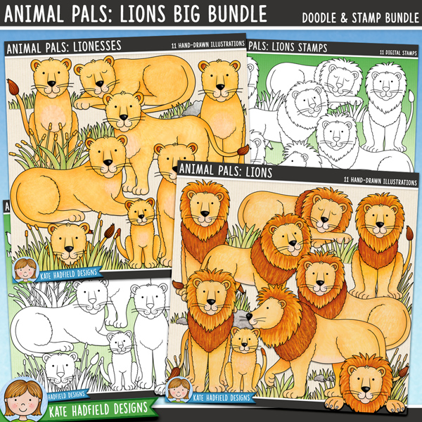 Bumper pack of male and female lion illustrations! Hand-drawn illustrations for digital scrapbooking, crafting and teaching resources from Kate Hadfield Designs. Bumper pack of male and female lion illustrations! Hand-drawn illustrations for digital scrapbooking, crafting and teaching resources from Kate Hadfield Designs.