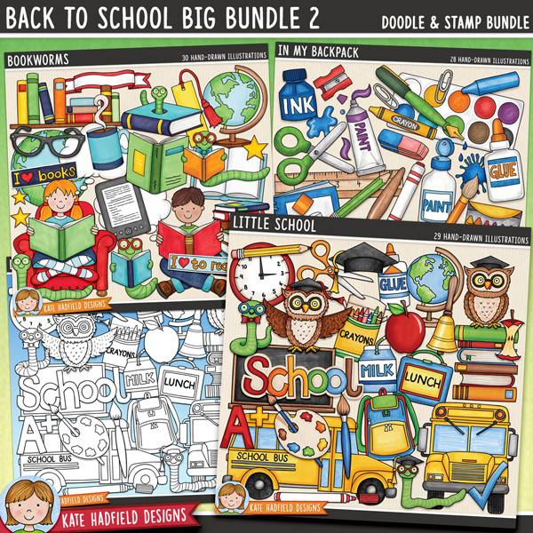 Back to School BIG Bundle 2 - a bumper collection of school themed clipart / digital scrapbook elements! Hand-drawn illustrations for digital scrapbooking, crafting and teaching resources from Kate Hadfield Designs. Back to School BIG Bundle 2 - a bumper collection of school themed clipart / digital scrapbook elements! Hand-drawn illustrations for digital scrapbooking, crafting and teaching resources from Kate Hadfield Designs.