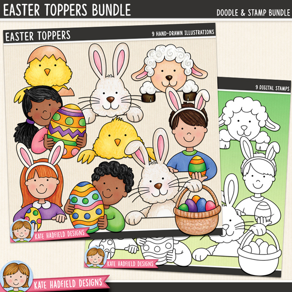 Easter Toppers - a cute collection of Easter characters page topper clipart! (Clip art and line extra value bundle!) Hand-drawn illustrations for digital scrapbooking, crafting and teaching resources from Kate Hadfield Designs. Easter Toppers - a cute collection of Easter characters page topper clipart! (Clip art and line extra value bundle!) Hand-drawn illustrations for digital scrapbooking, crafting and teaching resources from Kate Hadfield Designs.