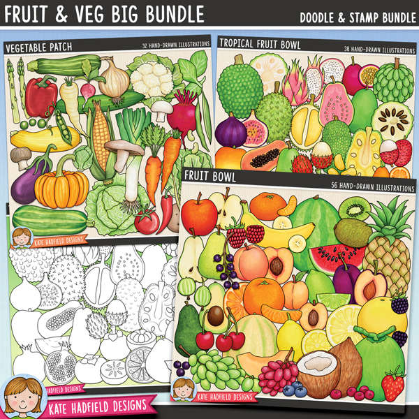 Fruit and Veg BIG Bundle - a bumper collection of fruit and vegetables clipart / digital scrapbook elements! Hand-drawn illustrations for digital scrapbooking, crafting and teaching resources from Kate Hadfield Designs. Fruit and Veg BIG Bundle - a bumper collection of fruit and vegetables clipart / digital scrapbook elements! Hand-drawn illustrations for digital scrapbooking, crafting and teaching resources from Kate Hadfield Designs.