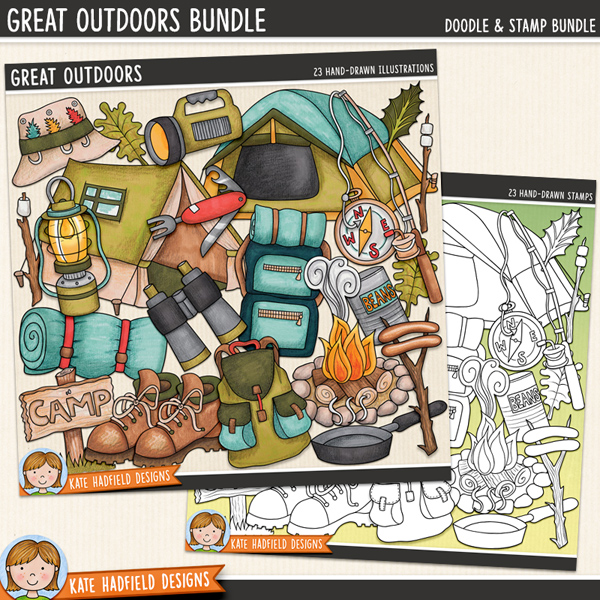 Great Outdoors - a fun collection of outdoorsy and camping themed clipart! (Clip art and line extra value bundle!) Hand-drawn illustrations for digital scrapbooking, crafting and teaching resources from Kate Hadfield Designs. Great Outdoors - a fun collection of outdoorsy and camping themed clipart! (Clip art and line extra value bundle!) Hand-drawn illustrations for digital scrapbooking, crafting and teaching resources from Kate Hadfield Designs.