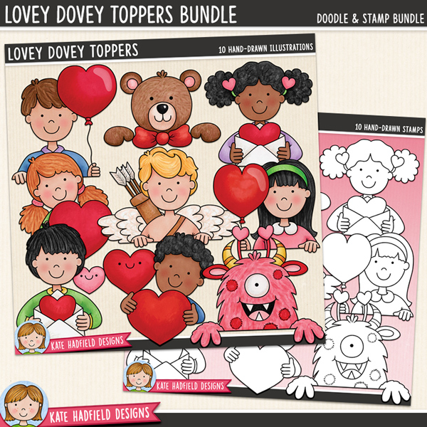 Lovey Dovey Toppers - a fun collection of Valentine characters page topper clip art! (Clipart and line art bundle). Hand-drawn illustrations for digital scrapbooking, crafting and teaching resources from Kate Hadfield Designs. Lovey Dovey Toppers - a fun collection of Valentine characters page topper clip art! (Clipart and line art bundle). Hand-drawn illustrations for digital scrapbooking, crafting and teaching resources from Kate Hadfield Designs.