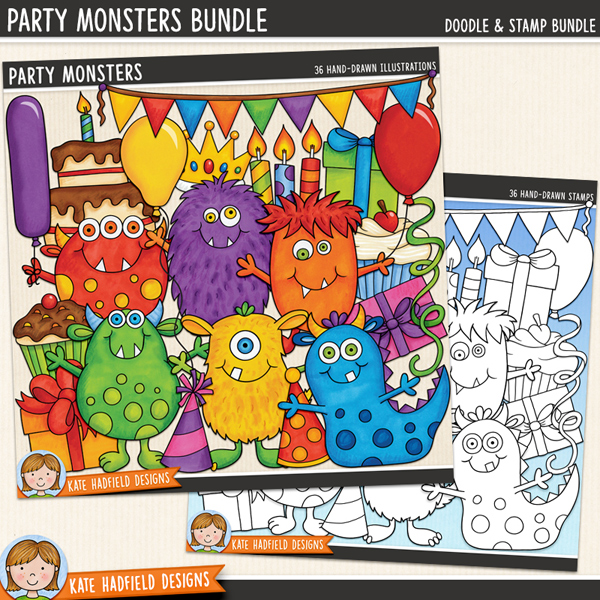 Party Monsters - a fun and colourful collection of birthday party clipart! (Clip art and line extra value bundle!) Hand-drawn illustrations for digital scrapbooking, crafting and teaching resources from Kate Hadfield Designs. Party Monsters - a fun and colourful collection of birthday party clipart! (Clip art and line extra value bundle!) Hand-drawn illustrations for digital scrapbooking, crafting and teaching resources from Kate Hadfield Designs.