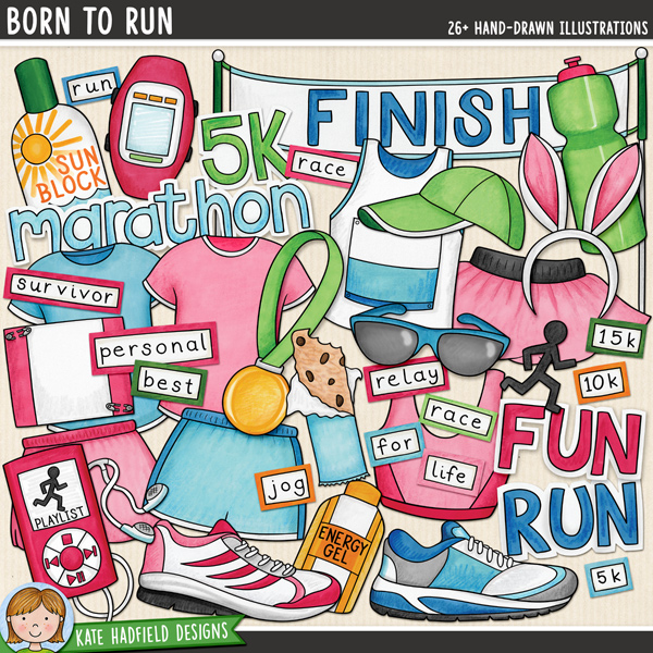 Born to Run - a cute and colourful collection of running clipart / keep fit digital scrapbook elements! Hand-drawn illustrations for digital scrapbooking, crafting and teaching resources from Kate Hadfield Designs. Born to Run - a cute and colourful collection of running clipart / keep fit digital scrapbook elements! Hand-drawn illustrations for digital scrapbooking, crafting and teaching resources from Kate Hadfield Designs.