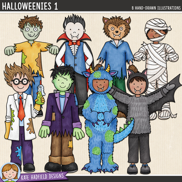 Halloweenies 1 - a fun collection of Halloween kids in costume clipart / trick-or-treat kids digital scrapbook elements! Hand-drawn illustrations for digital scrapbooking, crafting and teaching resources from Kate Hadfield Designs. Halloweenies 1 - a fun collection of Halloween kids in costume clipart / trick-or-treat kids digital scrapbook elements! Hand-drawn illustrations for digital scrapbooking, crafting and teaching resources from Kate Hadfield Designs.