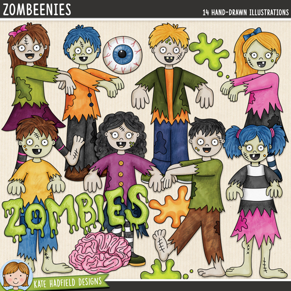 Zombeenies - a fun collection of zombie kids clipart / cute Halloween characters digital scrapbook elements! Hand-drawn illustrations for digital scrapbooking, crafting and teaching resources from Kate Hadfield Designs. Zombeenies - a fun collection of zombie kids clipart / cute Halloween characters digital scrapbook elements! Hand-drawn illustrations for digital scrapbooking, crafting and teaching resources from Kate Hadfield Designs.