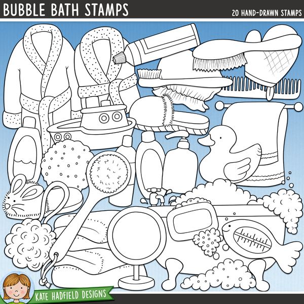 Bubble Bath Stamps - a fun collection of bath time digital stamps! (Line art versions also included). Hand-drawn illustrations for digital scrapbooking, crafting, card making and teaching resources from Kate Hadfield Designs. Bubble Bath Stamps - a fun collection of bath time digital stamps! (Line art versions also included). Hand-drawn illustrations for digital scrapbooking, crafting, card making and teaching resources from Kate Hadfield Designs.