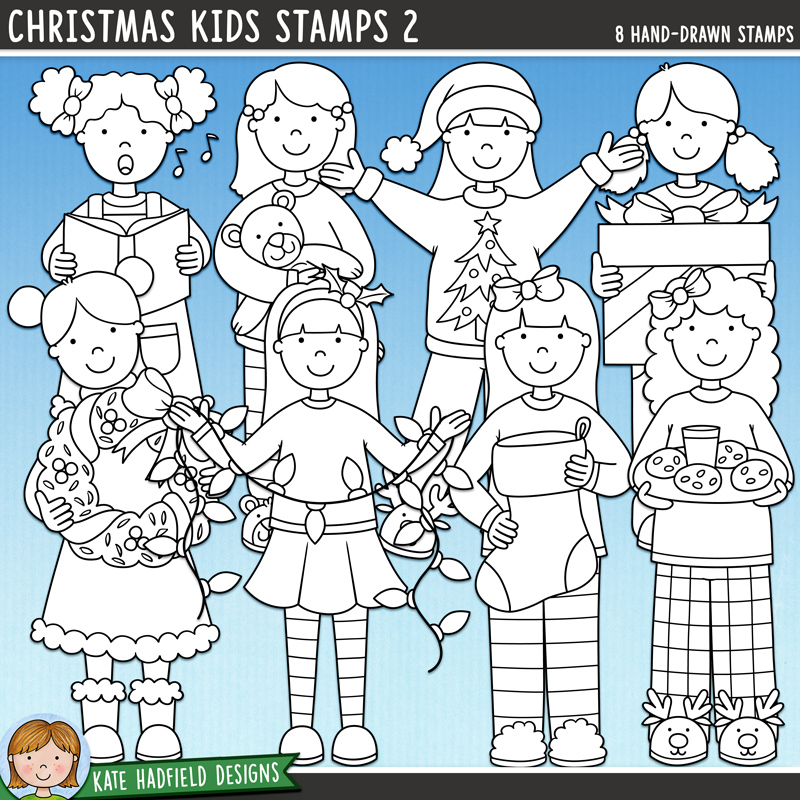 Christmas Kids Stamps 2 - a fun and collection of Christmas digital stamps! (Line art versions also included). Hand-drawn illustrations for digital scrapbooking, crafting, card making and teaching resources from Kate Hadfield Designs. Christmas Kids Stamps 2 - a fun and collection of Christmas digital stamps! (Line art versions also included). Hand-drawn illustrations for digital scrapbooking, crafting, card making and teaching resources from Kate Hadfield Designs.