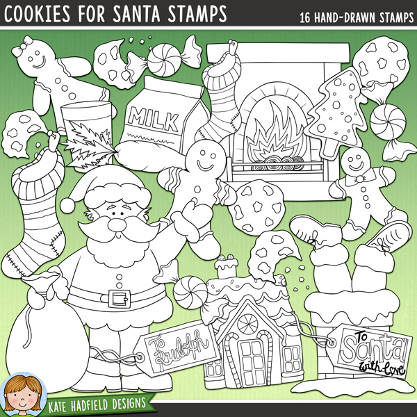 Cookies For Santa Stamps - a cute collection of Christmas Eve digital stamps! (Line art versions also included). Hand-drawn illustrations for digital scrapbooking, crafting and teaching resources from Kate Hadfield Designs. Cookies For Santa Stamps - a cute collection of Christmas Eve digital stamps! (Line art versions also included). Hand-drawn illustrations for digital scrapbooking, crafting and teaching resources from Kate Hadfield Designs.