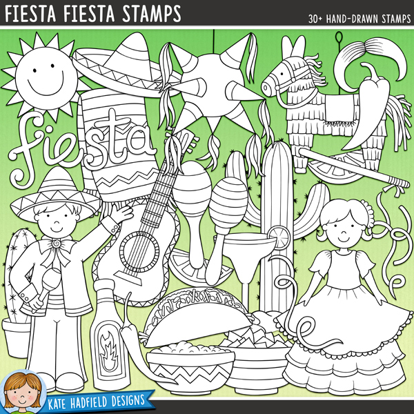 Fiesta Fiesta Stamps - a collection of Cinco de Mayo inspired festival digital stamps! (Line art versions also included). Hand-drawn illustrations for digital scrapbooking, crafting, card making and teaching resources from Kate Hadfield Designs. Fiesta Fiesta Stamps - a collection of Cinco de Mayo inspired festival digital stamps! (Line art versions also included). Hand-drawn illustrations for digital scrapbooking, crafting, card making and teaching resources from Kate Hadfield Designs.