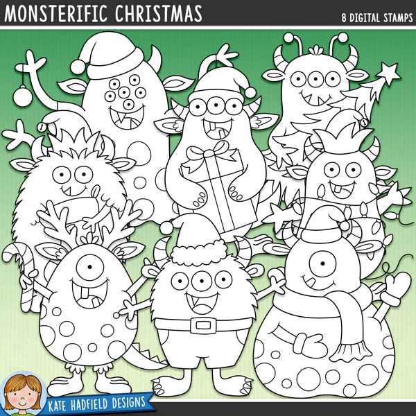 Monsterific Christmas Stamps - a fun collection of festive Christmas monster digital stamps! (Line art versions also included). Hand-drawn illustrations for digital scrapbooking, crafting, card making and teaching resources from Kate Hadfield Designs. Monsterific Christmas Stamps - a fun collection of festive Christmas monster digital stamps! (Line art versions also included). Hand-drawn illustrations for digital scrapbooking, crafting, card making and teaching resources from Kate Hadfield Designs.
