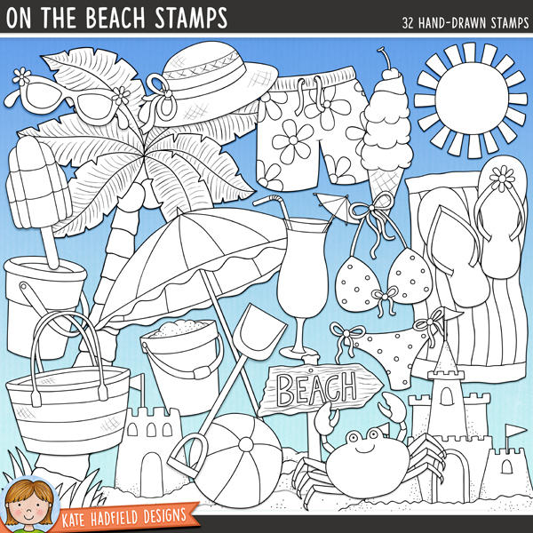 On The Beach Stamps - a cute collection of tropical beach digital stamps! (Line art versions also included). Hand-drawn illustrations for digital scrapbooking, crafting and teaching resources from Kate Hadfield Designs. On The Beach Stamps - a cute collection of tropical beach digital stamps! (Line art versions also included). Hand-drawn illustrations for digital scrapbooking, crafting and teaching resources from Kate Hadfield Designs.