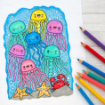 Kawaii Jellyfish colouring page