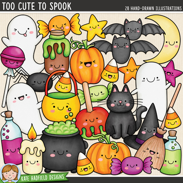 Too Cute to Spook clip art and line art bundle