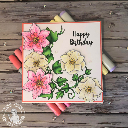Pretty, Elegant Birthday Card Using the Winter Flora Digital Stamps