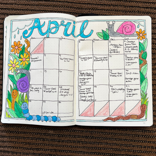 April Bullet Journal layout