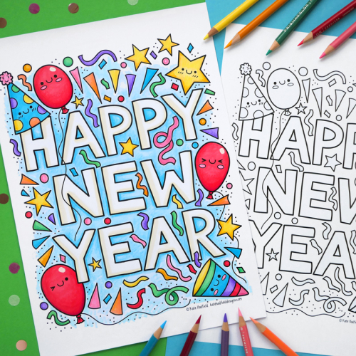 Happy New Year colouring page