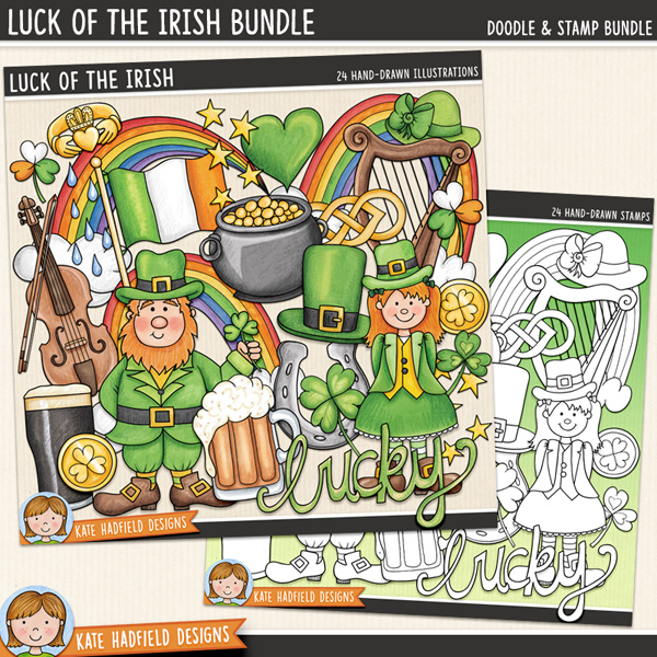 Luck of the Irish clip art and line art bundle