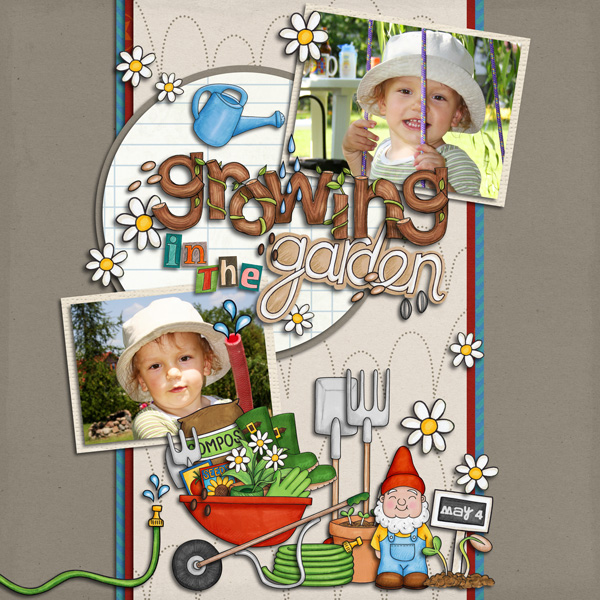 "Growing in the garden" digital scrapbooking page | scrapbook layouts ideas | page by Akizo