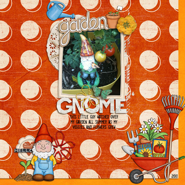 "Garden Gnome" digital scrapbooking page | scrapbook layouts ideas | page by Robin