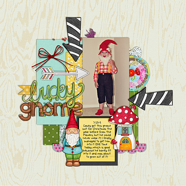 "Lucky Gnome" Spring scrapbook layout ideas | digital scrapbooking page by Charmaine