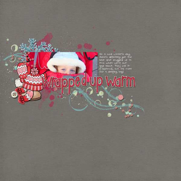 Winter digital scrapbooking page | winter scrapbook layout ideas| Kate Hadfield Designs Creative Team "Let It Snow" layout by Jude
