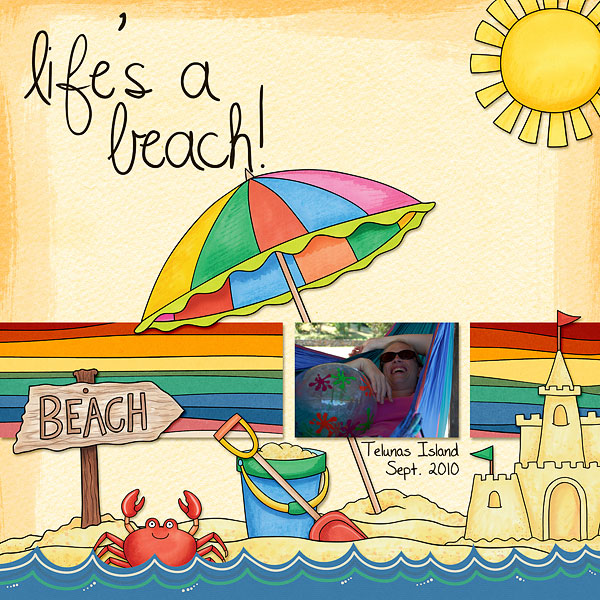 On the Beach digital scrapbooking page | vacation scrapbook layout ideas | Kate Hadfield Designs creative team layout by Bethany