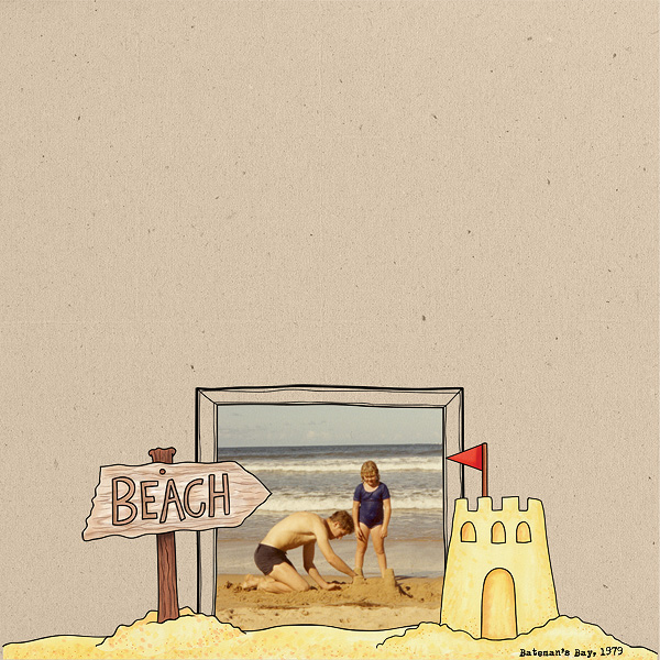 On the Beach digital scrapbooking page | vacation scrapbook layout ideas | Kate Hadfield Designs creative team layout by Edeena