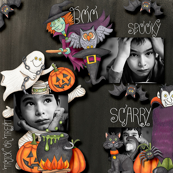 Halloween scrapbooking ideas! Halloween digital scrapbook layout by Kate Hadfield Designs creative team member Iva