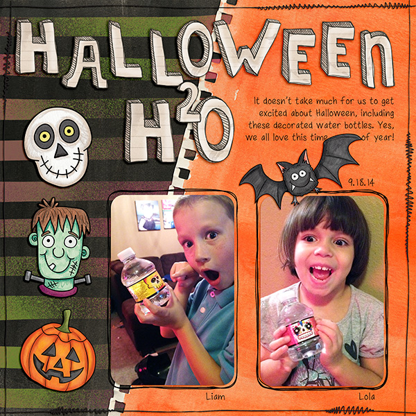 Halloween scrapbooking ideas! Halloween digital scrapbook layout by Kate Hadfield Designs creative team member Jenna