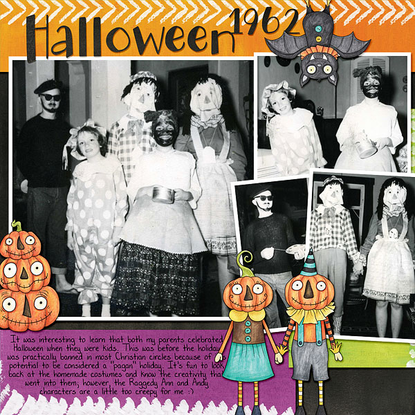 Halloween scrapbooking ideas! Halloween digital scrapbook layout by Kate Hadfield Designs creative team member Bethany