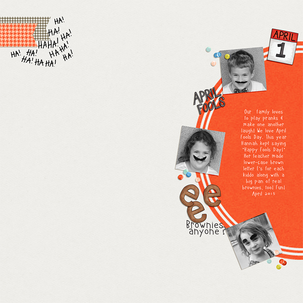April Fools Day digital scrapbooking page | scrapbook layout ideas | Kate Hadfield Designs creative team layout by Meg