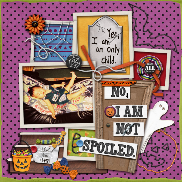 Halloween digital scrapbooking layout created with "Trickity Treat" kit by Kate Hadfield & Kim Jensen. Ideas for Halloween scrapbook pages! Layout by Creative Team member Agnes