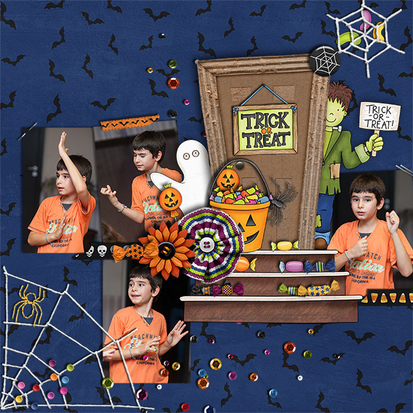Halloween digital scrapbooking layout created with "Trickity Treat" kit by Kate Hadfield & Kim Jensen. Ideas for Halloween scrapbook pages! Layout by Creative Team member Iva
