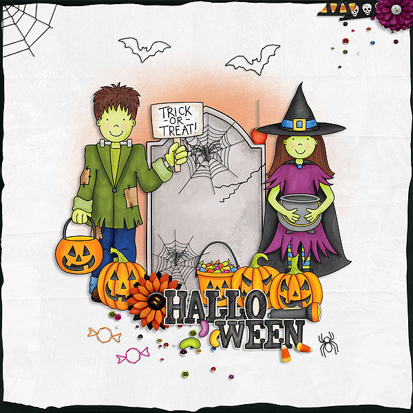 Halloween digital scrapbooking layout created with "Trickity Treat" kit by Kate Hadfield & Kim Jensen. Ideas for Halloween scrapbook pages! Layout by Creative Team member Natascha