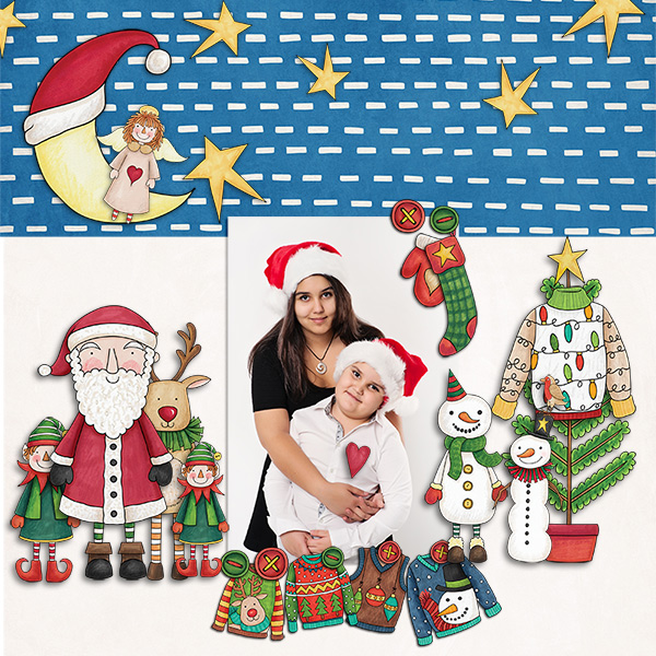 Christmas scrapbook layout created with digital scrapbooking kits from Kate Hadfield Designs – fun ideas for Christmas scrapbook pages! Layout by Creative Team member Iva