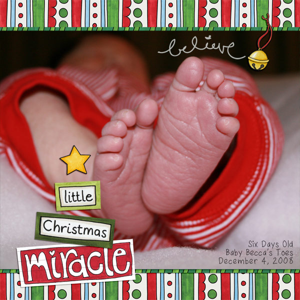 Christmas scrapbook layout created with digital scrapbooking kits from Kate Hadfield Designs – fun ideas for Christmas scrapbook pages! Layout by Creative Team member Jenna