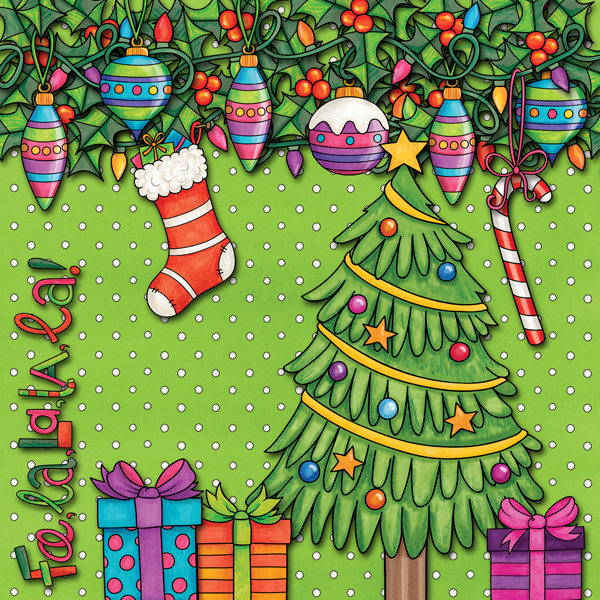 Kate Hadfield Designs Creative Team inspiration "Fa La La La La" doodles | Digital scrapbook layout by Karen