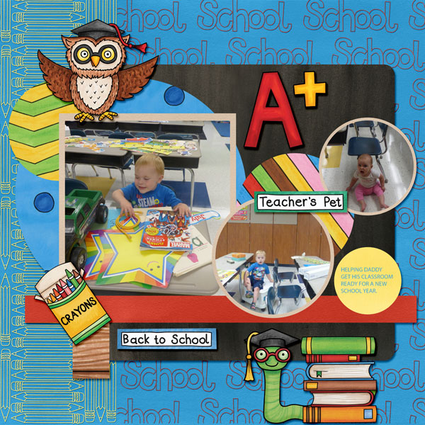 Back to school digital scrapbooking page | school scrapbook layout ideas | Kate Hadfield Designs creative team layout by Amy