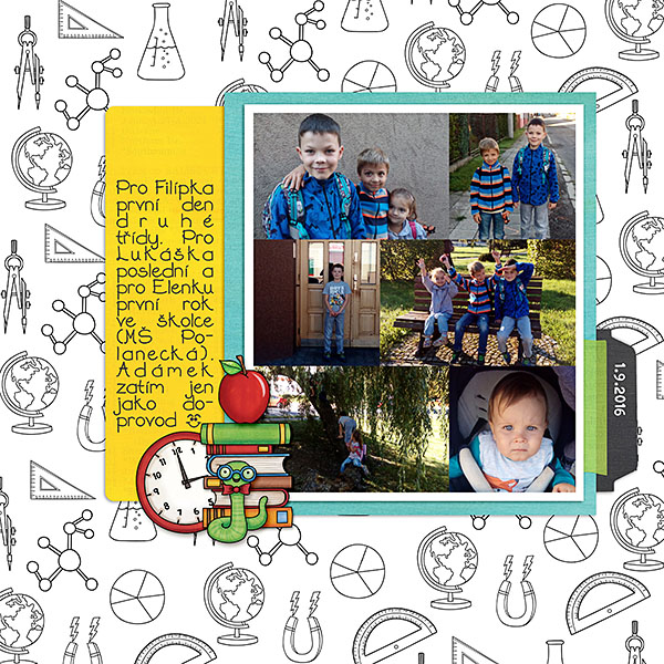 Back to school digital scrapbooking page | school scrapbook layout ideas | Kate Hadfield Designs creative team layout by Dagi