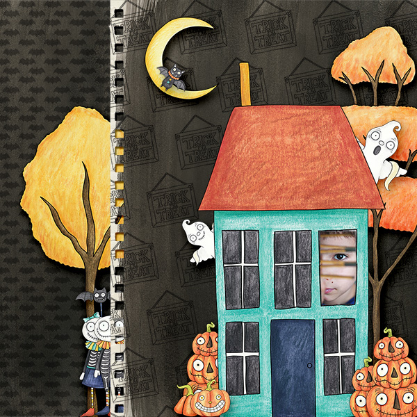 Halloween scrapbooking ideas! Halloween digital scrapbook layout by Kate Hadfield Designs creative team member Iva