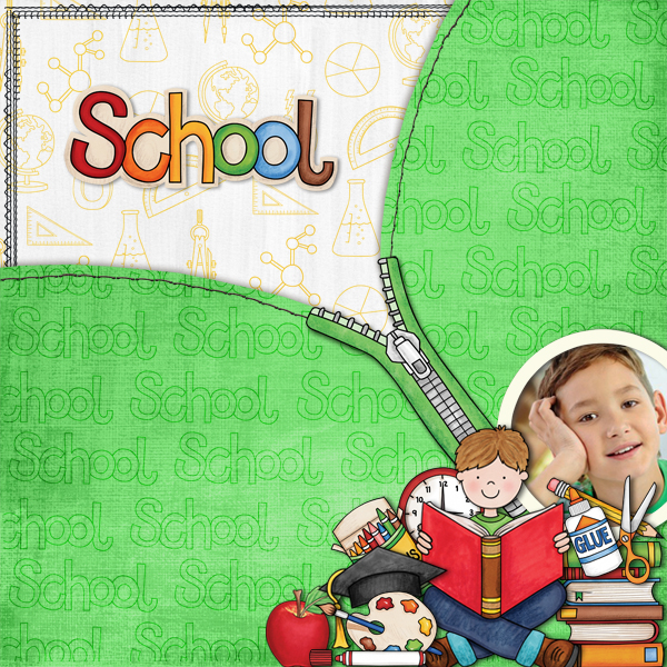 Back to school digital scrapbooking page | school scrapbook layout ideas | Kate Hadfield Designs creative team layout by Karen