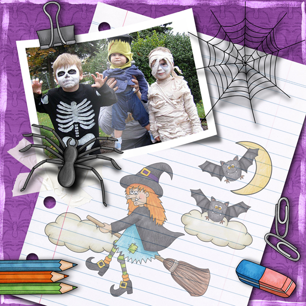 Halloween scrapbooking ideas! Halloween digital scrapbook layout by Kate Hadfield Designs creative team member Karen