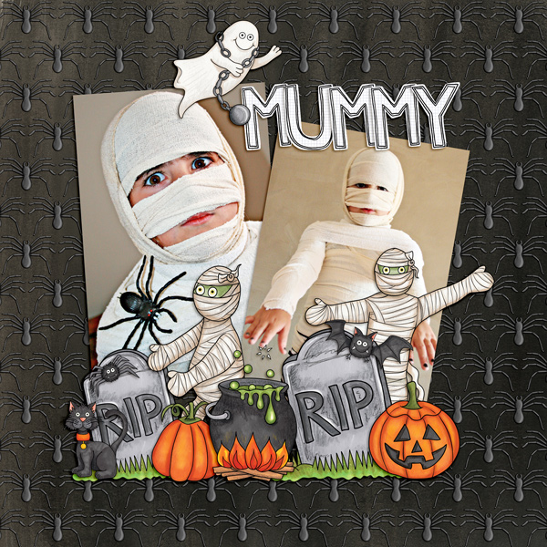 Halloween scrapbooking ideas! Halloween digital scrapbook layout by Kate Hadfield Designs creative team member Kirstie