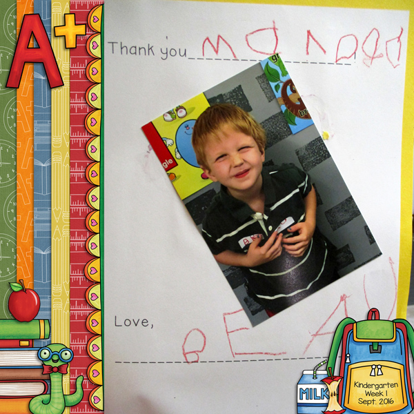 Back to school digital scrapbooking page | school scrapbook layout ideas | Kate Hadfield Designs creative team layout by Molly