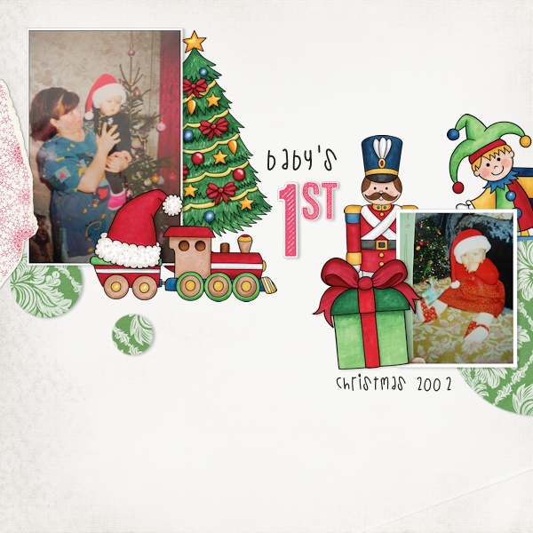 Christmas scrapbook layout created with digital scrapbooking kits from Kate Hadfield Designs &acirc;&euro;&ldquo; fun ideas for Christmas scrapbook pages! Layout by Creative Team member Olga