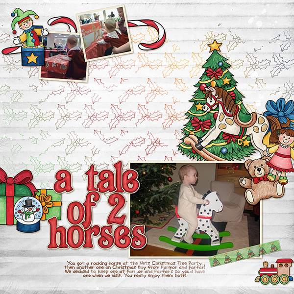 Christmas scrapbook layout created with digital scrapbooking kits from Kate Hadfield Designs &acirc;&euro;&ldquo; fun ideas for Christmas scrapbook pages! Layout by Creative Team member Lorry