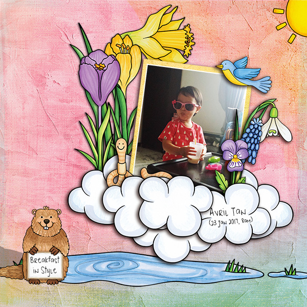 Digital scrapbook layout created with "Signs of Spring" from Kate Hadfield Designs! | Layout by CT member Agnes