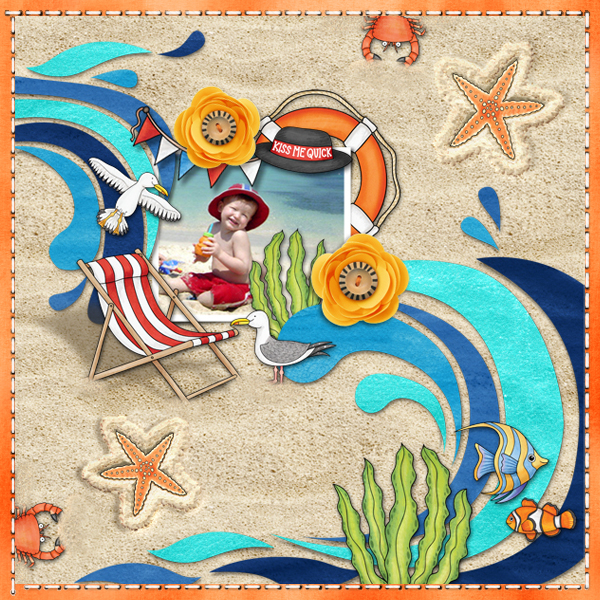 Beach scrapbook page created with &acirc;&euro;&oelig;Beside the Seaside&acirc;&euro; digital scrapbooking kit by Kate Hadfield Designs &acirc;&euro;&ldquo; fun ideas for summer scrapbook pages! Layout by Creative Team member Karen